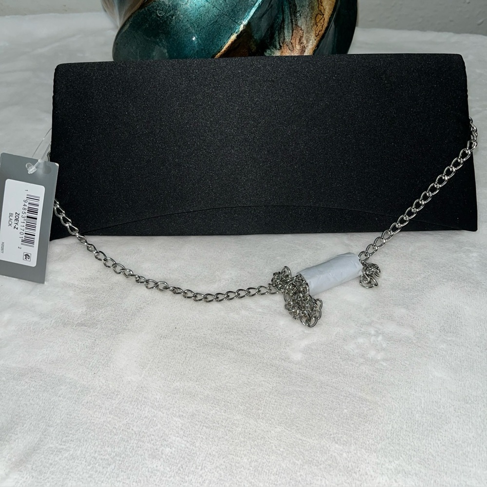 Nina Black Clutch with Silver Chain
